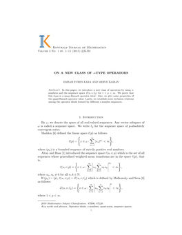 Konuralp Journal of Mathematics on a NEW CLASS of S-TYPE