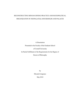 Reconstructing Minoan Dining Practice and Sociopolitical Organization in Neopalatial Households and Palaces