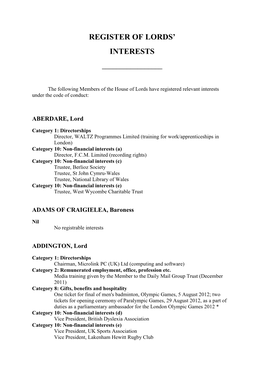 Register of Lords' Interests