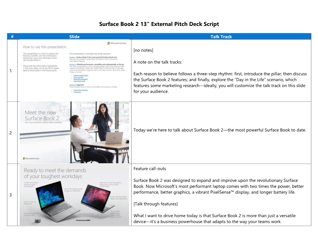 Surface Book 2 13ˮ External Pitch Deck Script