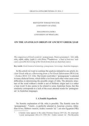 On the Anatolian Origin of Ancient Greek Σίδη