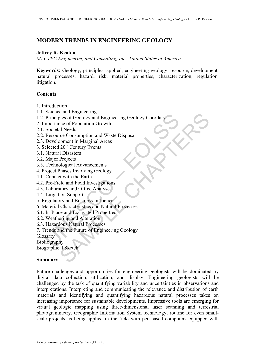 Modern Trends in Engineering Geology - Jeffrey R