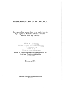 The Report of the Second Phase of an Inquiry Into the Legal Regimes of Australia's External Territories
