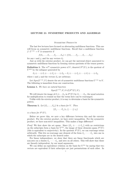 Lecture 21: Symmetric Products and Algebras