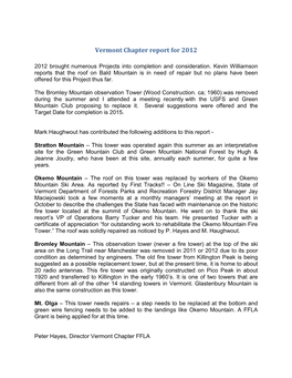 Vermont Chapter Report for 2012