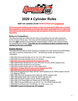 2020 4 Cylinder Rules