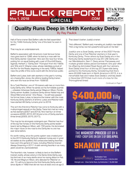 Quality Runs Deep in 144Th Kentucky Derby by Ray Paulick