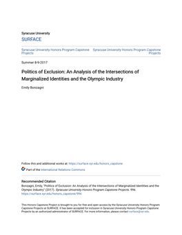 Politics of Exclusion: an Analysis of the Intersections of Marginalized Identities and the Olympic Industry
