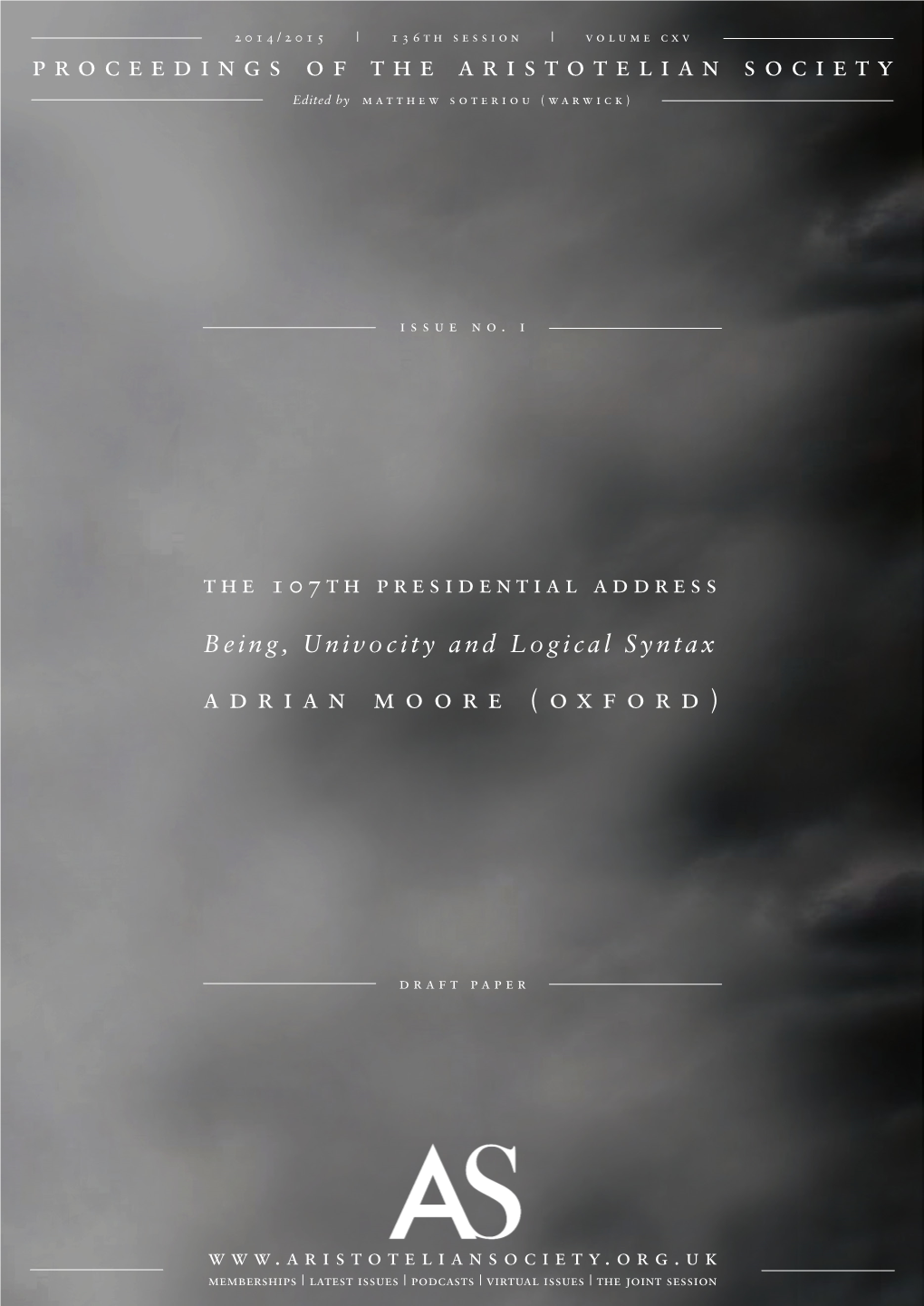 PROCEEDINGS of the ARISTOTELIAN Society ADRIAN