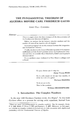The Fundamental Theorem of Álgebra Before Carl Friedrich Gauss