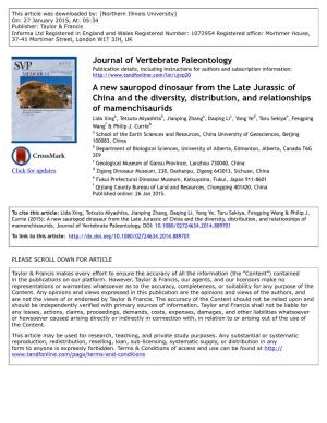 Journal of Vertebrate Paleontology a New Sauropod Dinosaur from The
