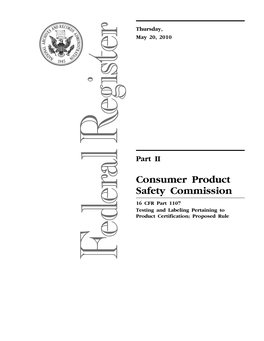 Proposed Rule, 16 CFR Part 1107 – Docket CPSC-2010-0038, May 20