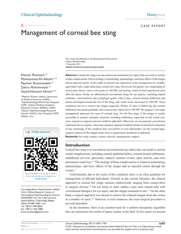 Management of Corneal Bee Sting