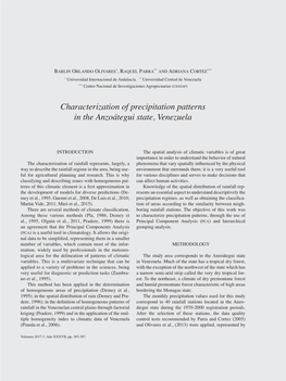 Characterization of Precipitation Patterns in the Anzoátegui State, Venezuela