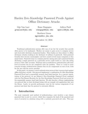 Harden Zero Knowledge Password Proofs Against Offline Dictionary