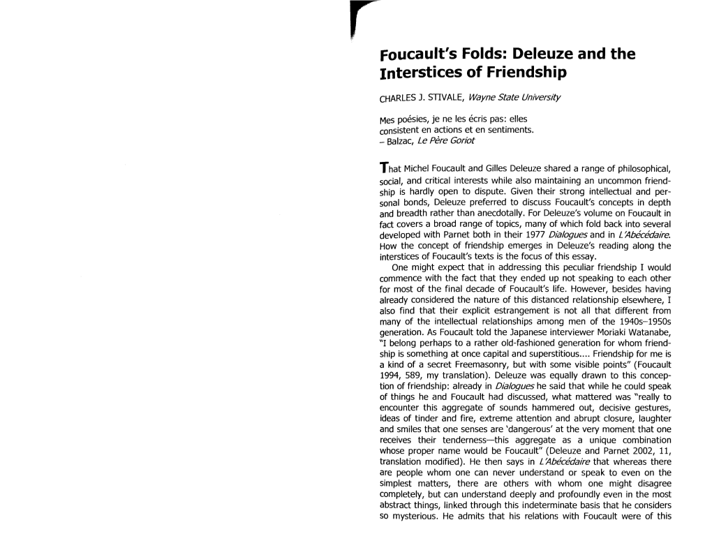 Foucault's Folds: Deleuze and the Interstices of Friendship