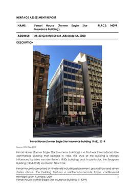 HERITAGE ASSESSMENT REPORT NAME: Ferrari House (Former Eagle Star Insurance Building)