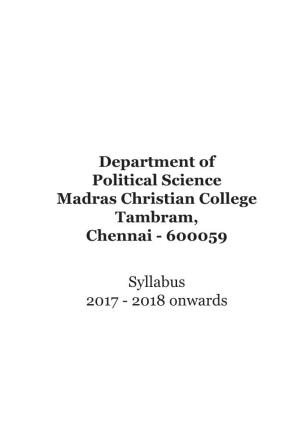 Department of Political Science Madras Christian College Tambram, Chennai - 600059