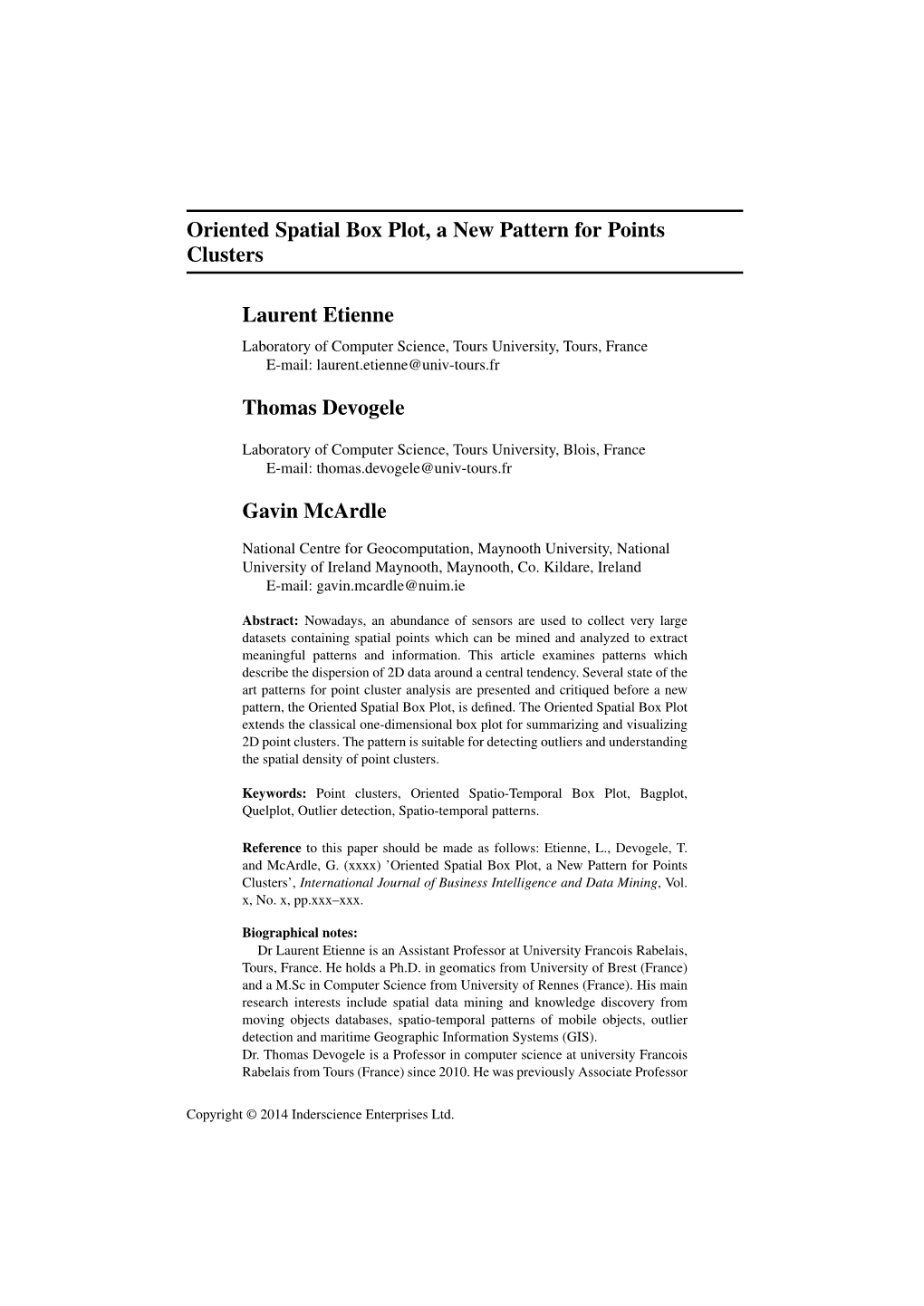 Oriented Spatial Box Plot, a New Pattern for Points Clusters Laurent