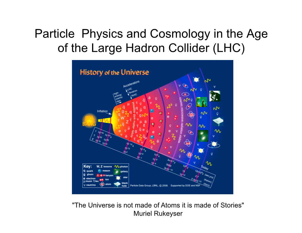 Particle Physics and Cosmology in the Age of the Large Hadron Collider (LHC)