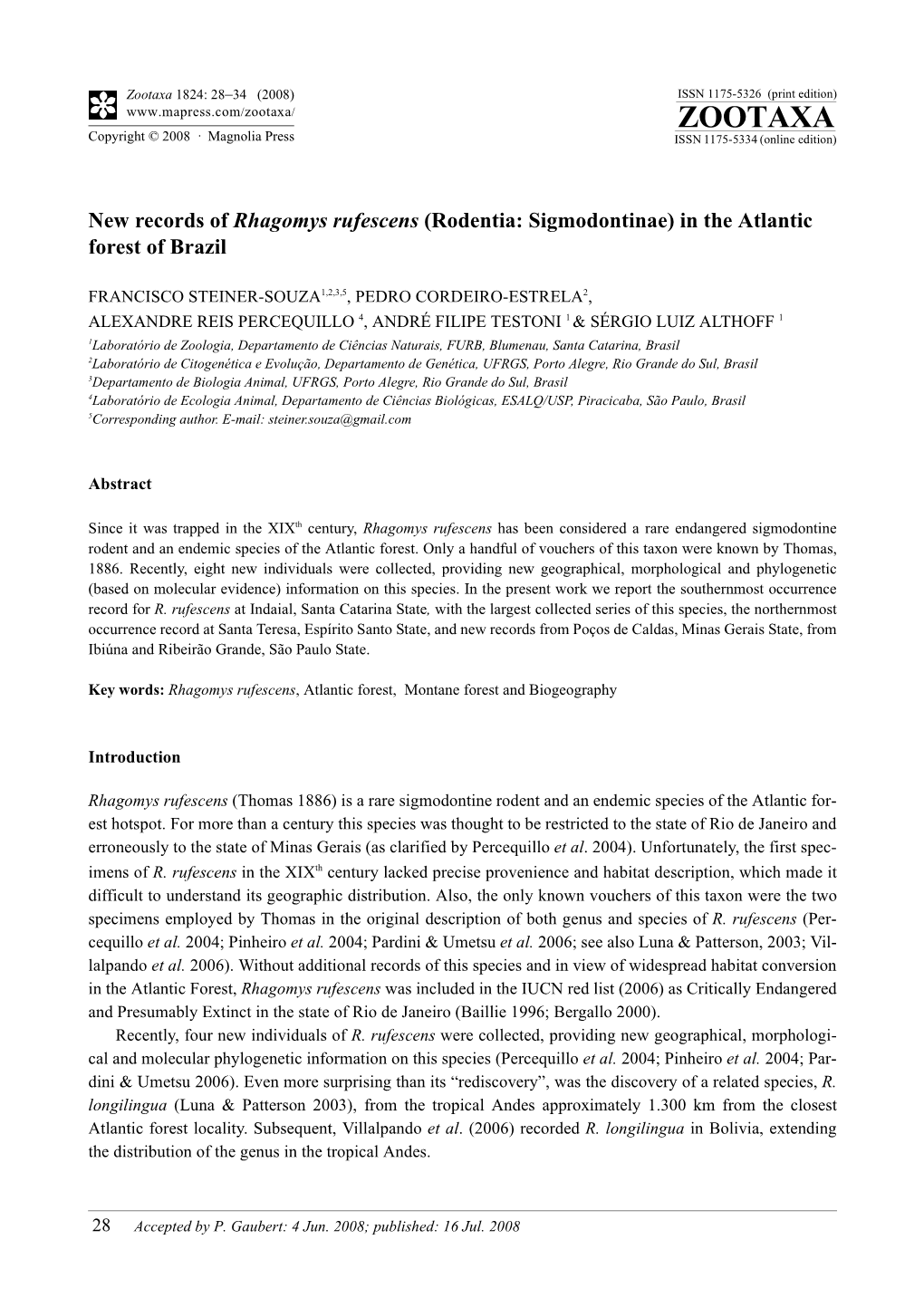 Zootaxa, New Records of Rhagomys Rufescens