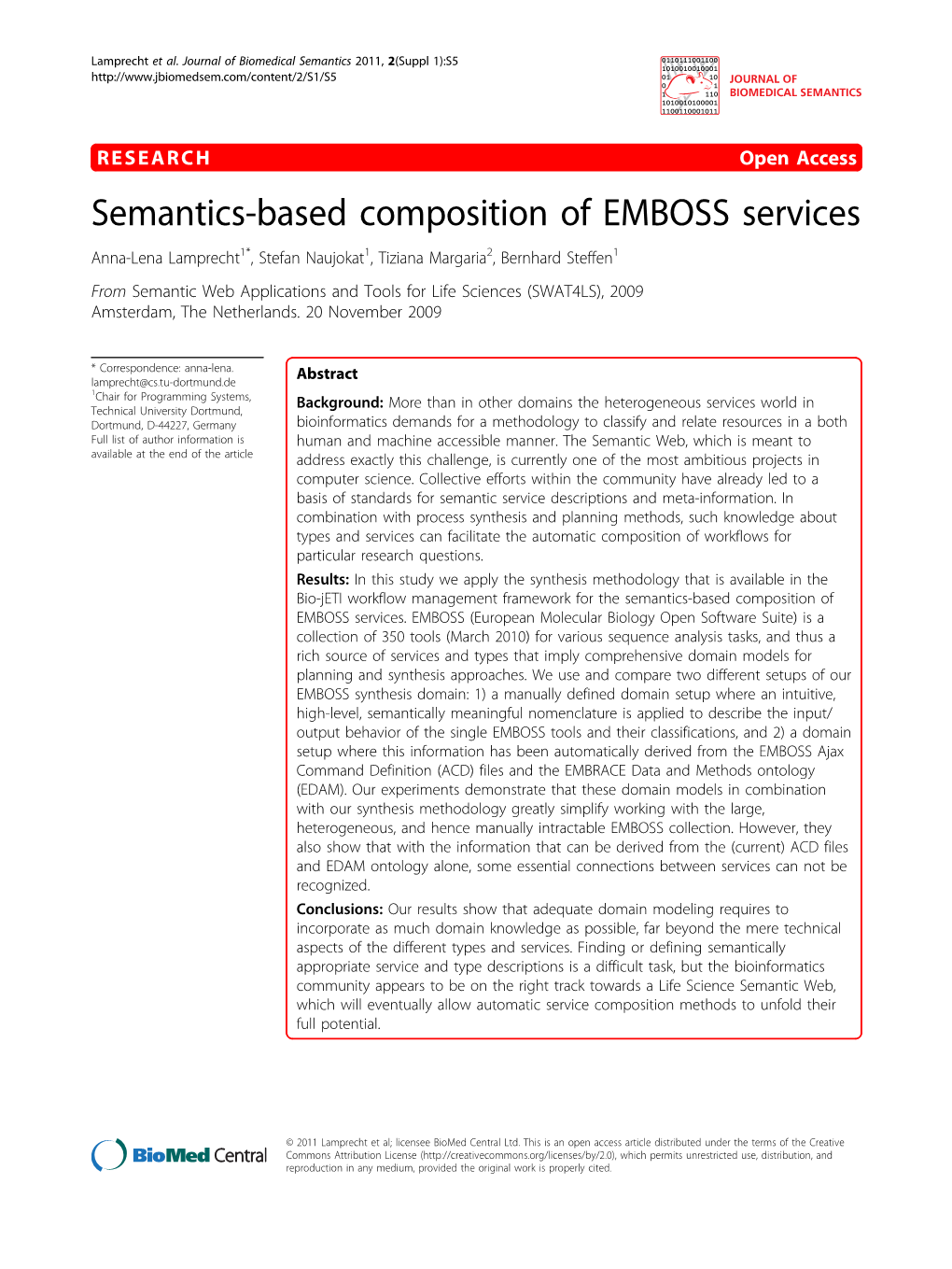 Semantics-Based Composition of EMBOSS Services