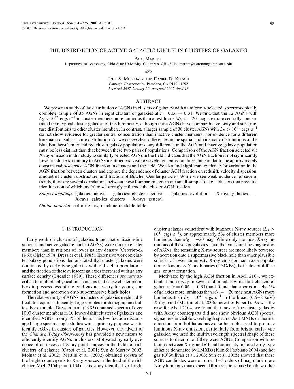 The Distribution of Active Galactic Nuclei in Clusters of Galaxies