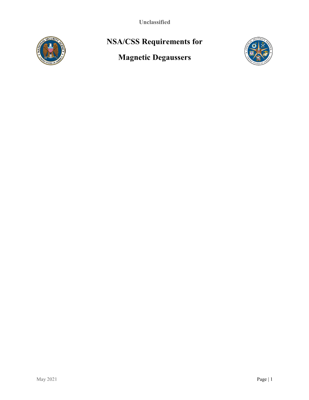 NSA/CSS Requirements for Magnetic Degaussers