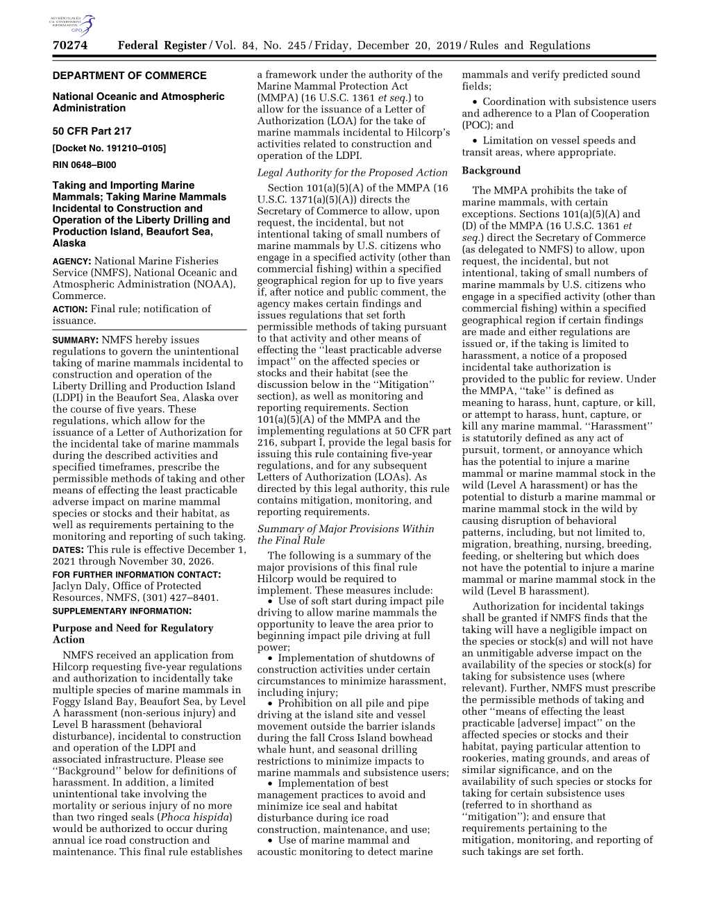 Federal Register/Vol. 84, No. 245/Friday, December 20, 2019