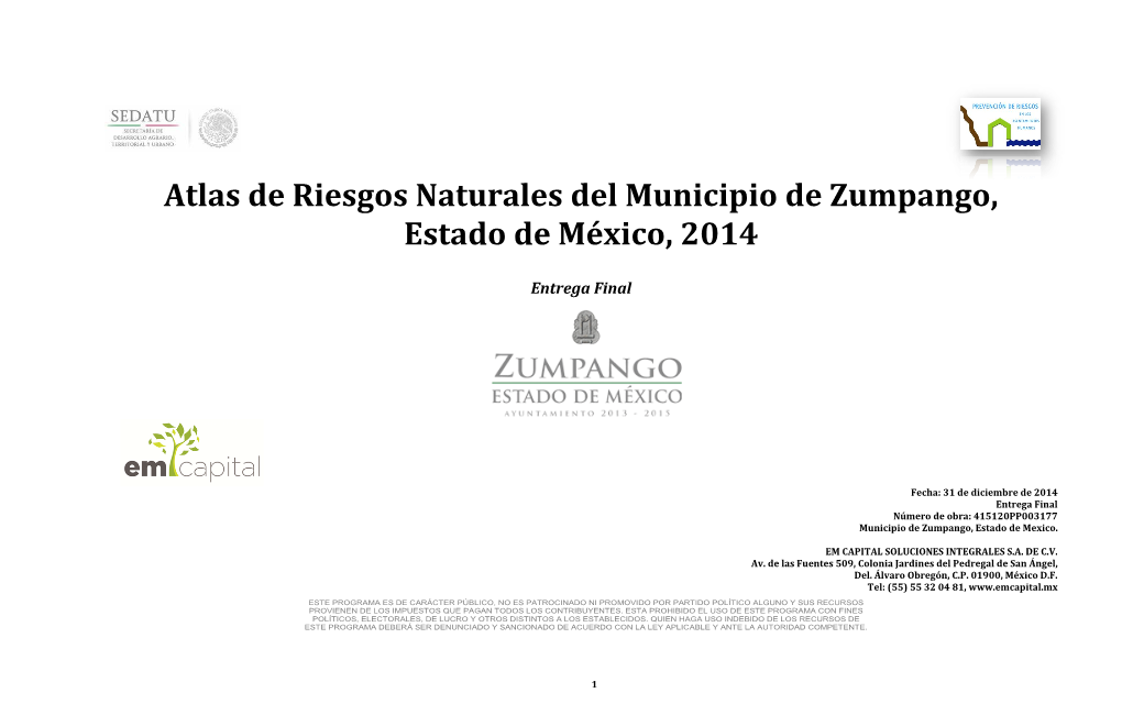 Atlas De Riesgos Naturales Del Municipio De Zumpango, Estado De México, 2014