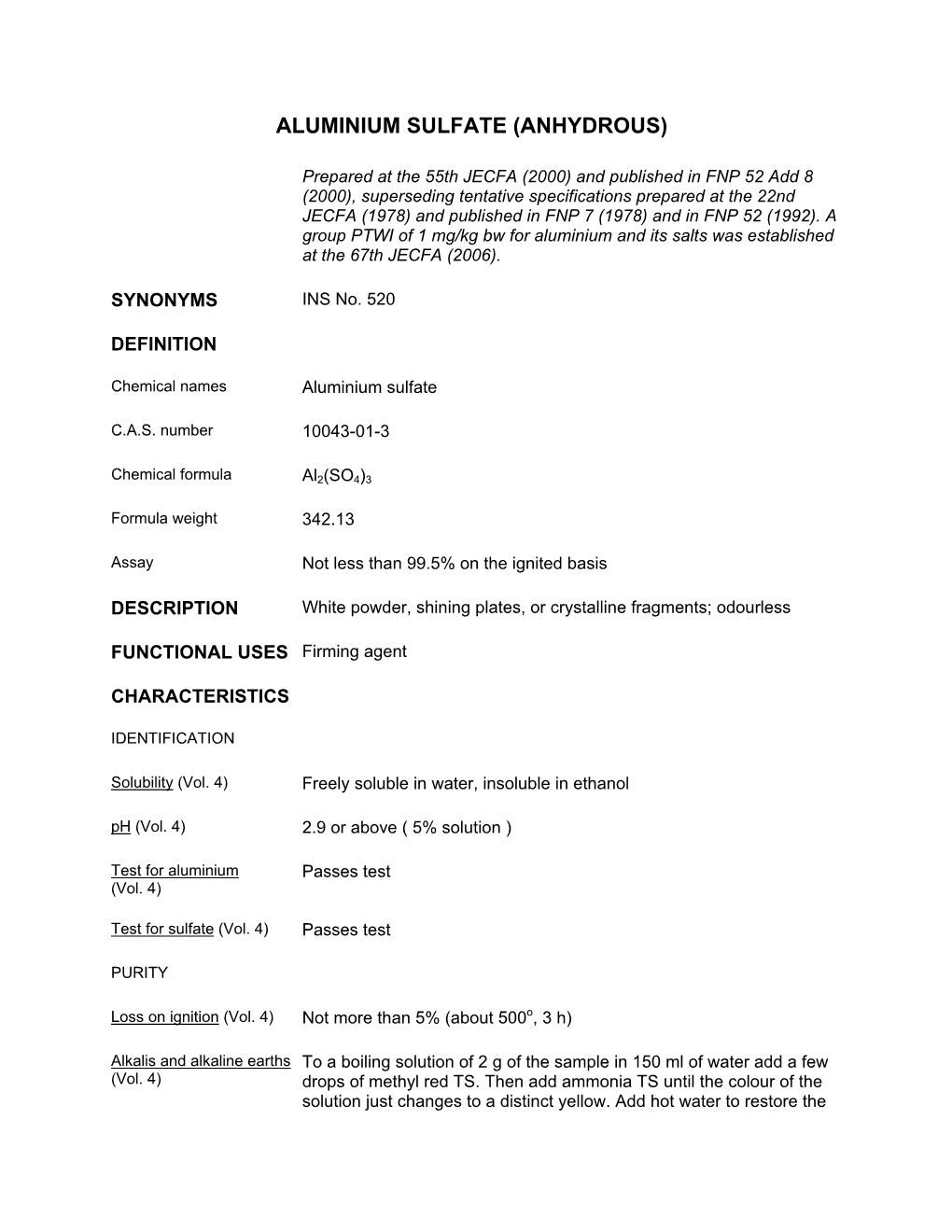 Aluminium Sulfate (Anhydrous)