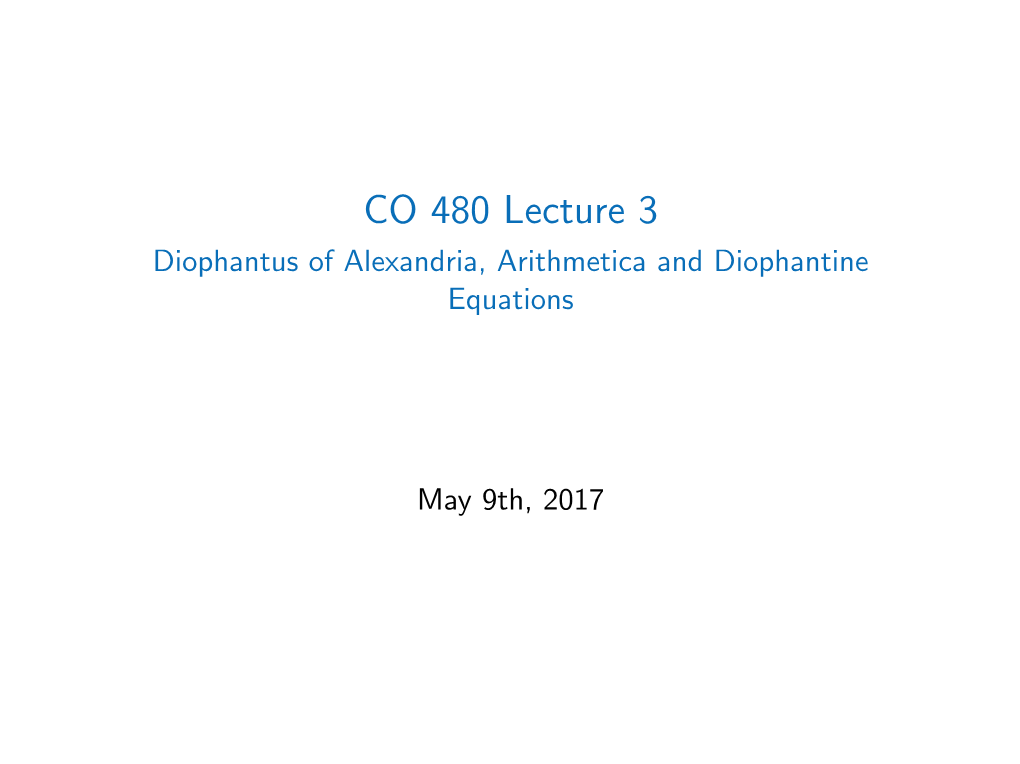 Diophantus of Alexandria, Arithmetica and Diophantine Equations