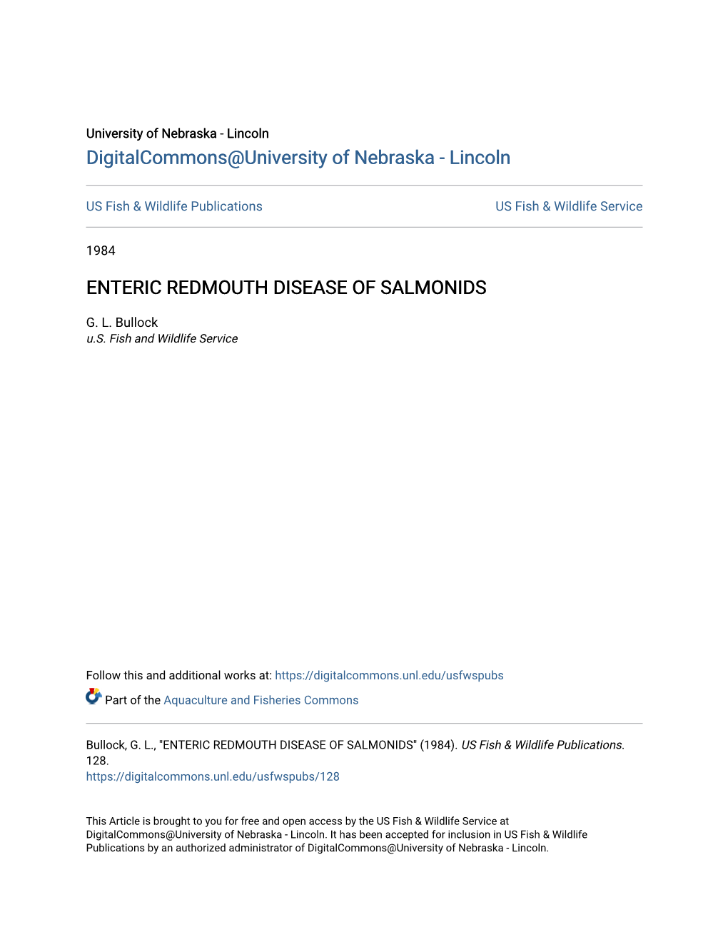 Enteric Redmouth Disease of Salmonids