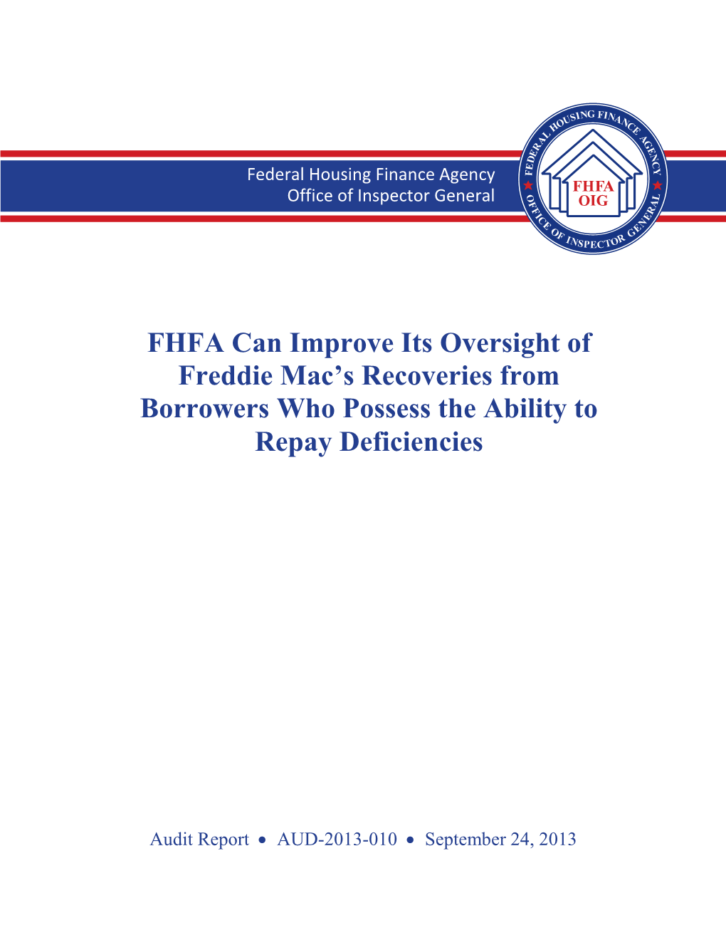 FHFA Can Improve Its Oversight of Freddie Mac's Recoveries From