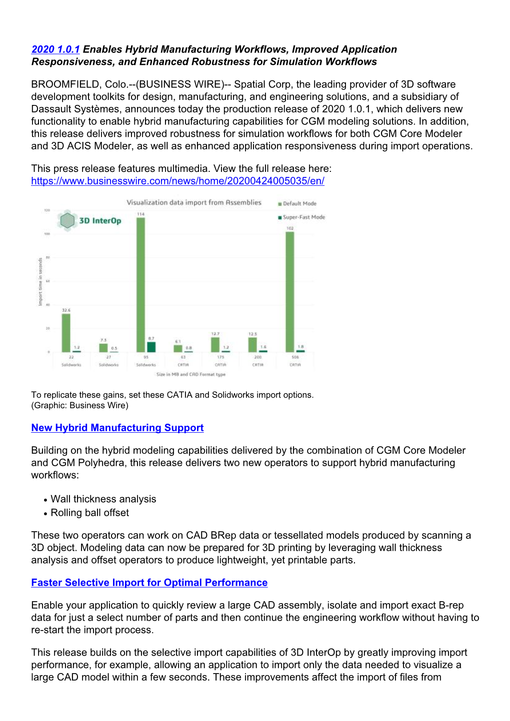 2020 1.0.1 Enables Hybrid Manufacturing Workflows, Improved Application Responsiveness, and Enhanced Robustness for Simulation Workflows