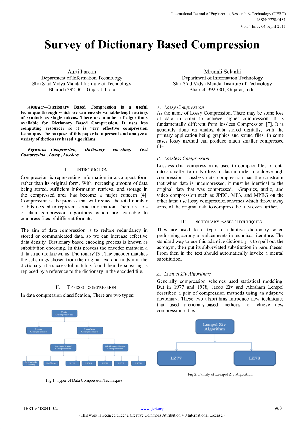 Survey of Dictionary Based Compression