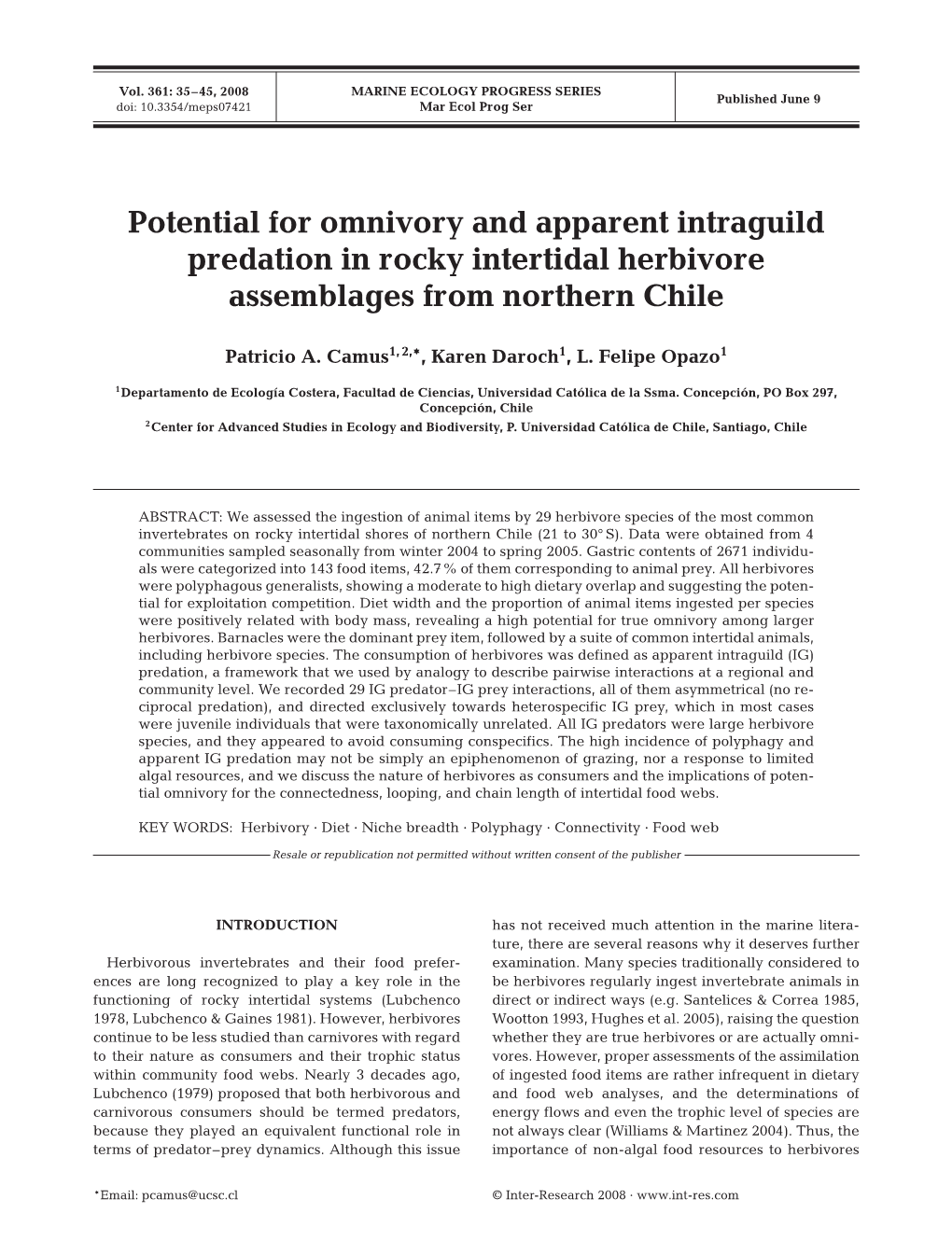 Potential for Omnivory and Apparent Intraguild Predation in Rocky Intertidal Herbivore Assemblages from Northern Chile