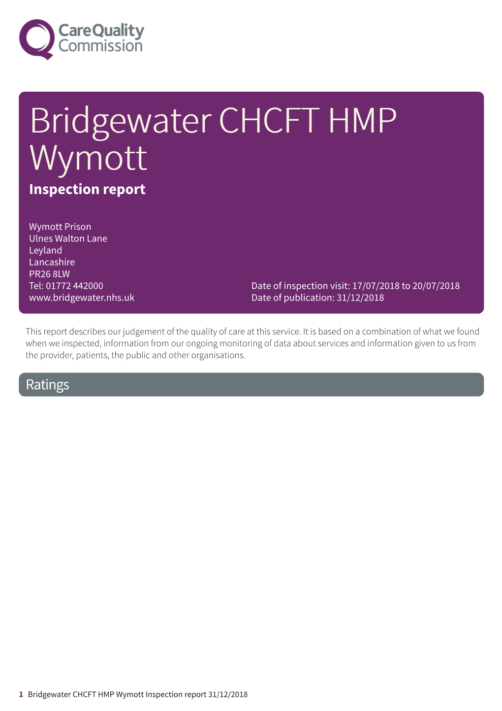RY2U2 Bridgewater CHCFT HMP Wymott