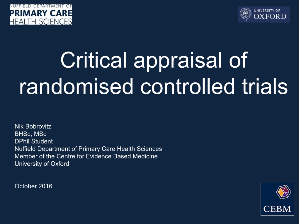 Critical Appraisal of Randomised Controlled Trials