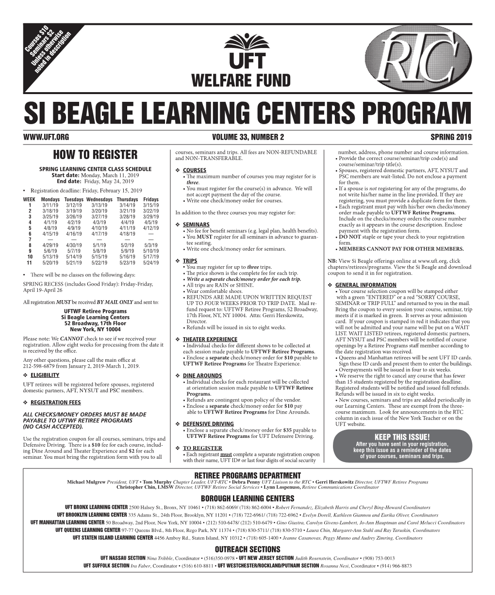 Si Beagle Learning Centers Program Volume 33, Number 2 Spring 2019