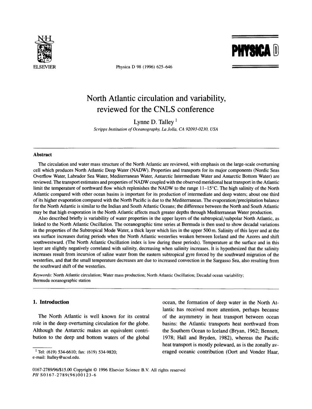 North Atlantic Circulation and Variability, Reviewed for the CNLS Conference