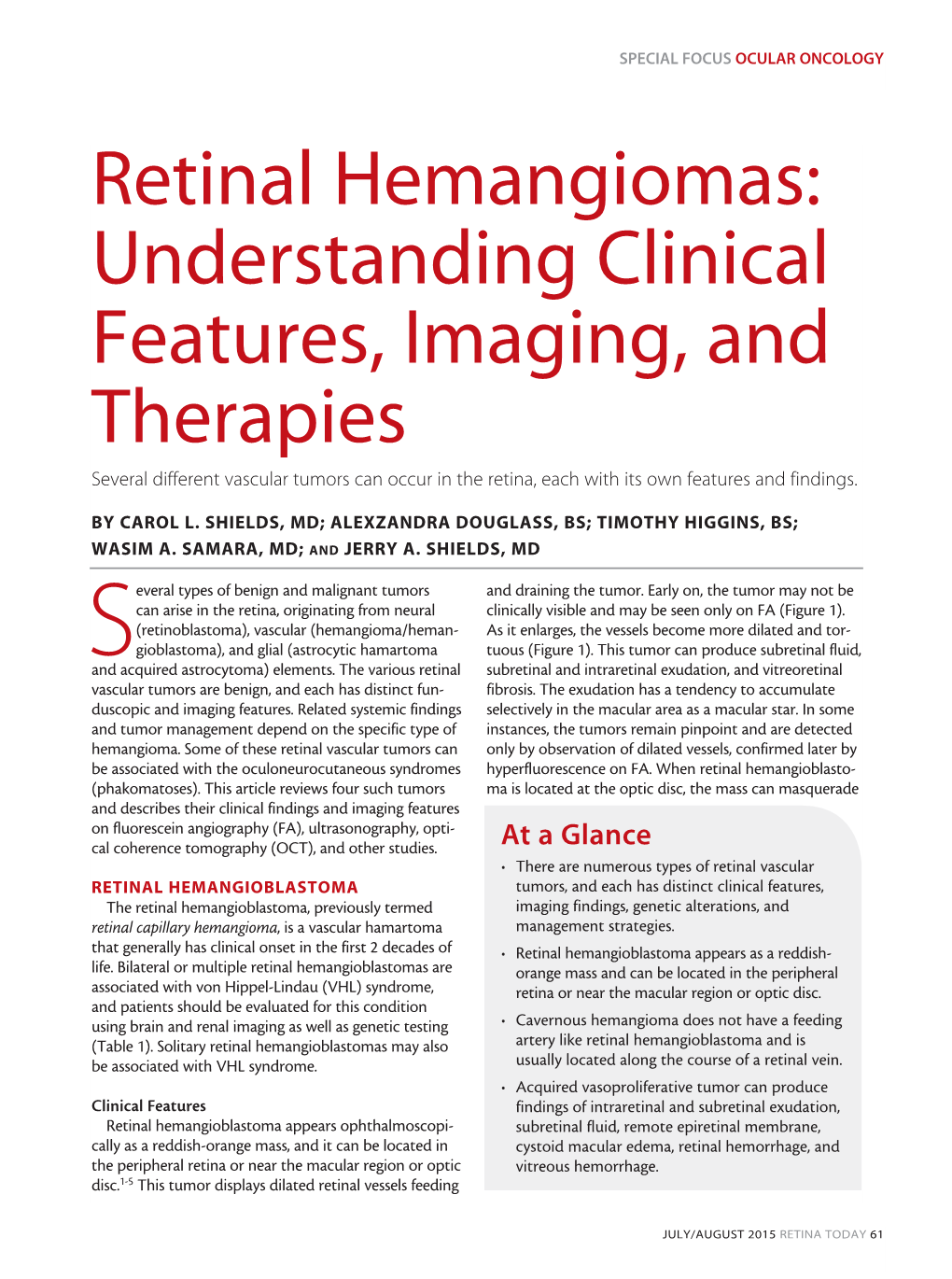 Retinal Hemangiomas: Understanding Clinical Features, Imaging, and Therapies