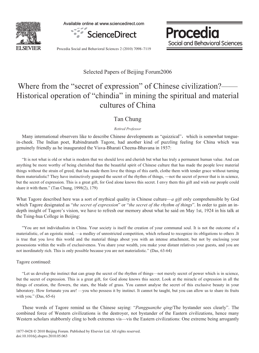 Of Chinese Civilization?—— Historical Operation of “Chindia” in Mining the Spiritual and Material Cultures of China