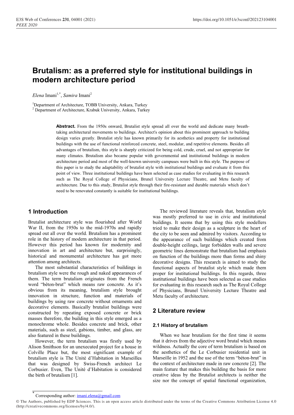 Brutalism: As a Preferred Style for Institutional Buildings in Modern Architecture Period