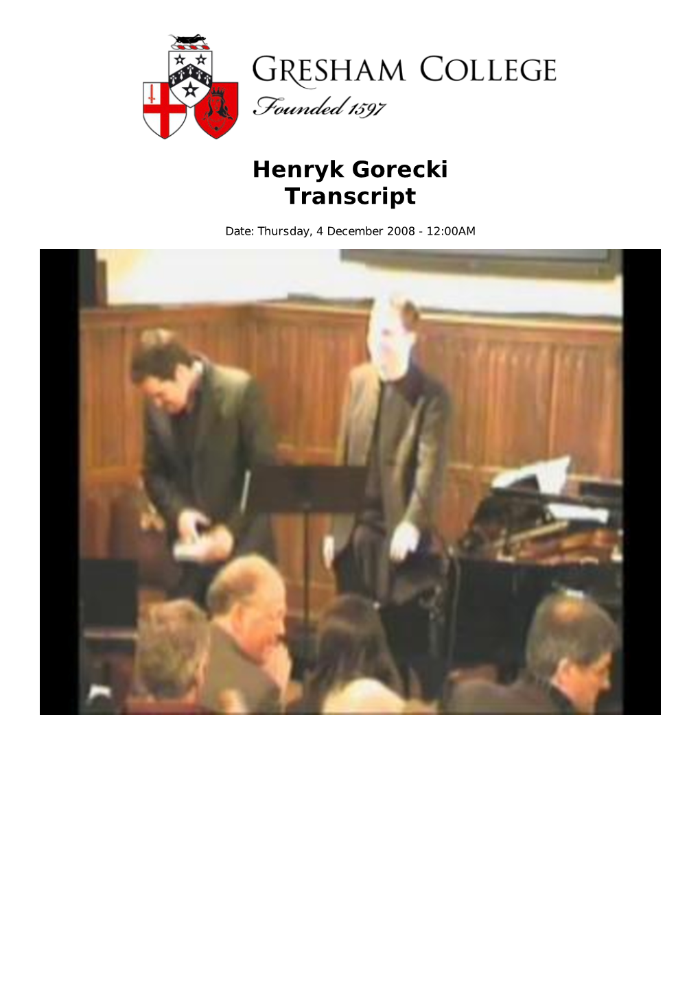 Henryk Gorecki Transcript