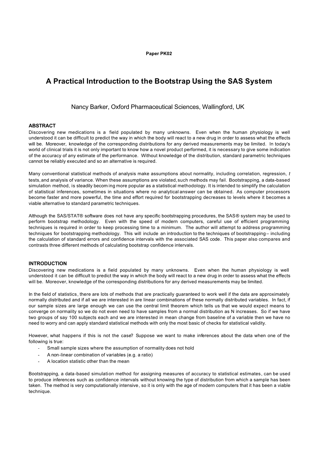 A Practical Introduction to the Bootstrap Using the SAS System