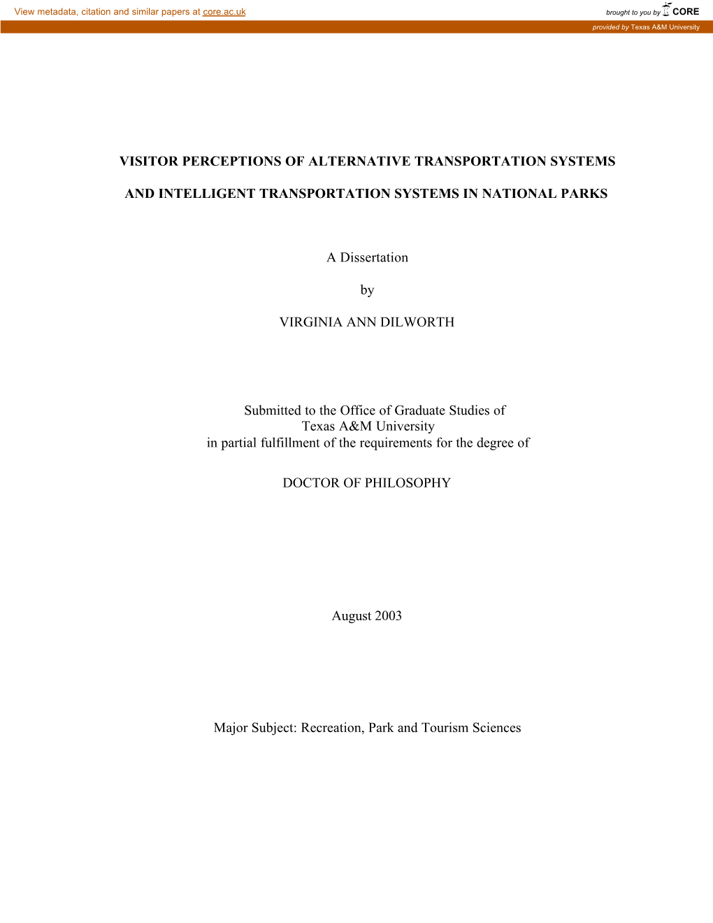 Visitor Perceptions of Alternative Transportation Systems