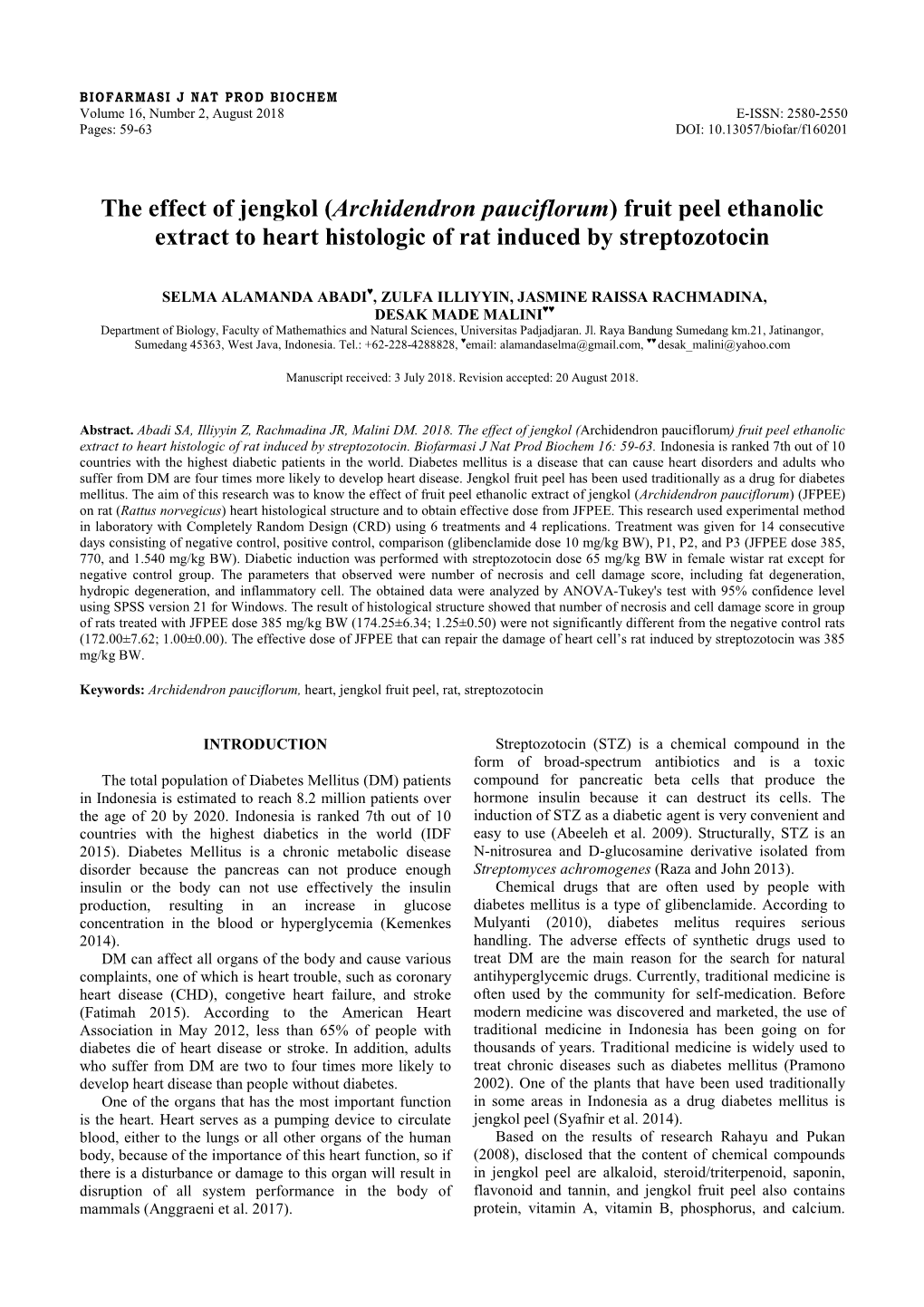 The Effect of Jengkol (Archidendron Pauciflorum) Fruit Peel Ethanolic Extract to Heart Histologic of Rat Induced by Streptozotocin