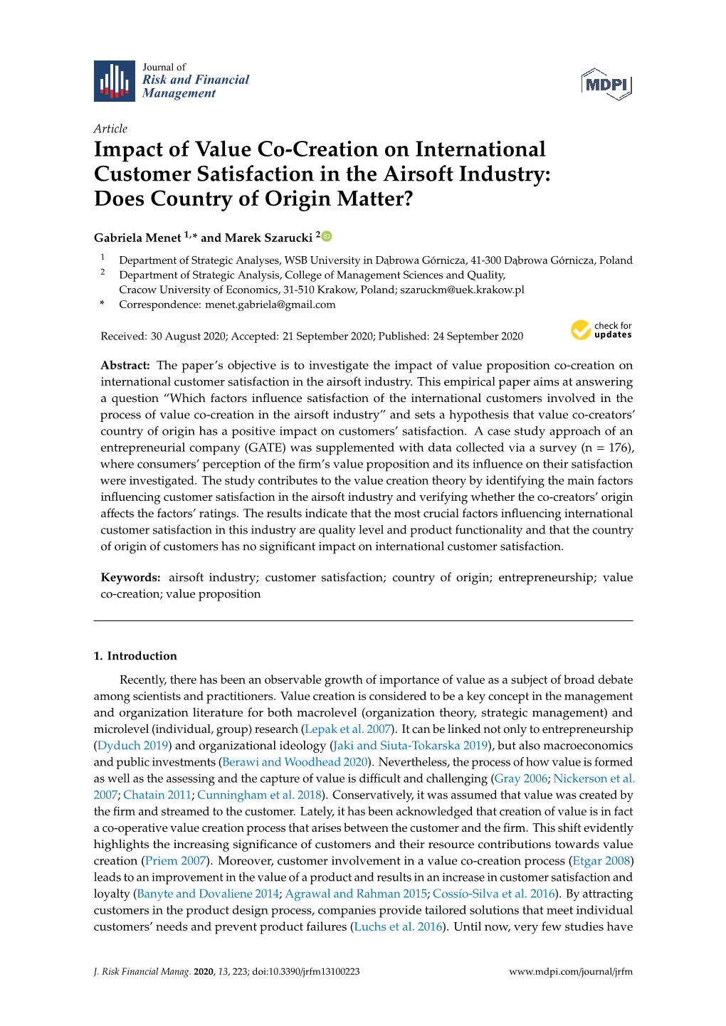 Impact of Value Co-Creation on International Customer Satisfaction in the Airsoft Industry: Does Country of Origin Matter?