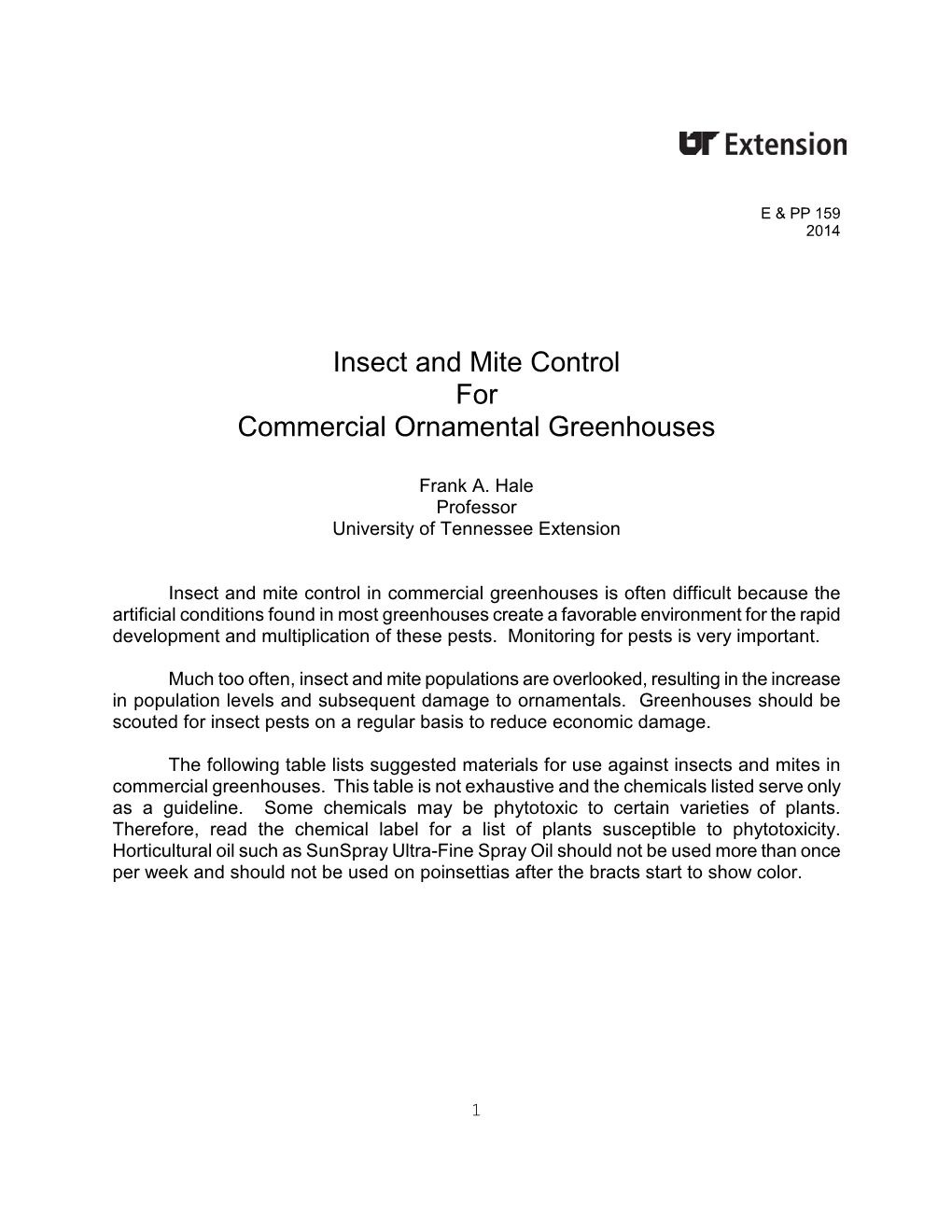 Insect and Mite Control for Commercial Ornamental Greenhouses